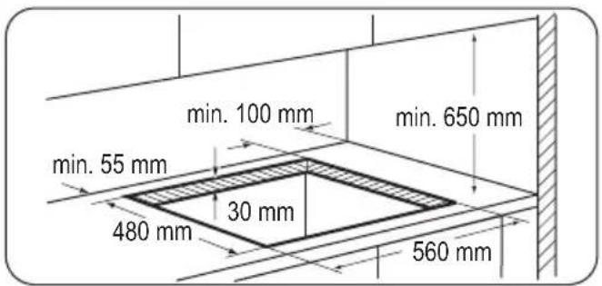 min. 100 mm min. 650 mm min. 55 mm 30 mm 480 mm 560 mm