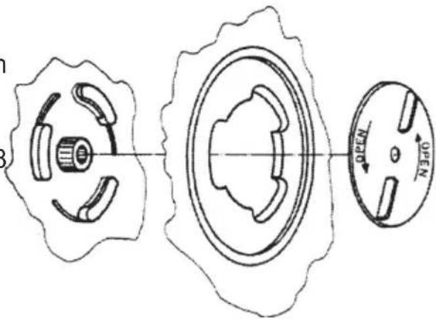 Technical diagram showing mechanical components with labeled parts and directional indicators (MNC0, UPEN)