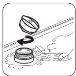 Illustration of a hand pressing down on a cylindrical object with a curved arrow indicating motion (no text or symbols).