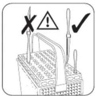 Safety warning illustration showing electrical circuitry with disassembled components and symbols for X, Y, and checkmark