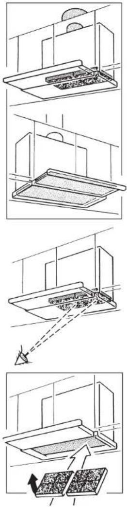 Technical diagram illustrating a multi-step installation or cleaning process with labeled components and directional arrows.