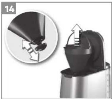Close-up of a kitchen blender with a magnified view showing the handle and lever mechanism (no text or symbols visible)