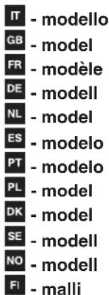 IT - modello GB - model FR - modèle DE - modell NL - model ES - modelo PT - modelo PL - model DK - model SE - modell NO - modell FI - malli