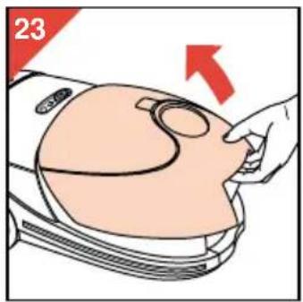 Illustration of a hand pressing a button on a device component (no text or symbols visible)