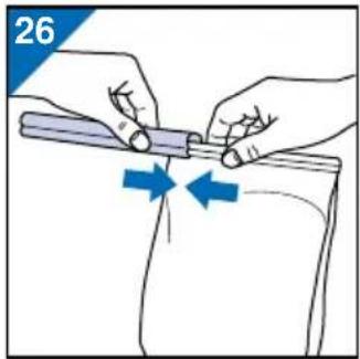 Illustration of hands holding a tool over a document with blue arrows indicating direction (no text or symbols)