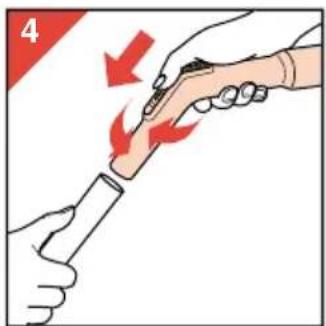 Illustration of a hand holding a device with red arrows indicating force or movement (no text or symbols)