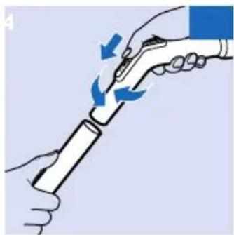 Illustration of a hand holding a device with blue arrows indicating motion or force (no text or symbols)