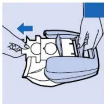 Illustration of hands assembling a mechanical component with a blue arrow indicating direction (no text or symbols)