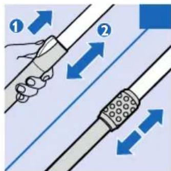 Diagram illustrating two types of cable or cable fastening techniques with directional arrows and labeled components