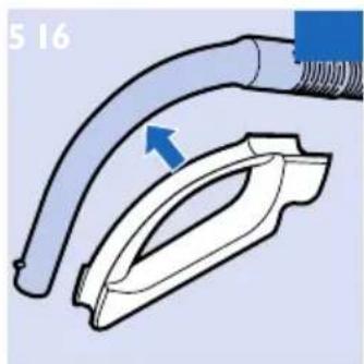 Diagram of a medical or laboratory device with a blue arrow pointing to a curved component (no text or symbols)