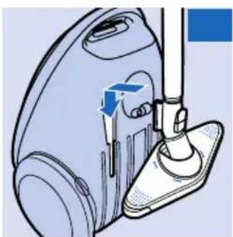 Illustration of a vacuum cleaner's internal structure with a blue arrow indicating the component (no text or symbols present)