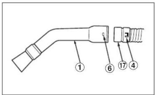 Technical diagram of a mechanical component with numbered parts labeled 1, 4, 6, and 17