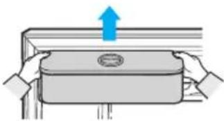 Illustration of hands holding a rectangular object with a blue upward arrow above it (no text or symbols)