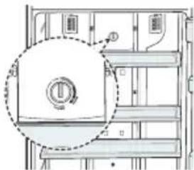 Technical line drawing of a mechanical assembly with a circular inset showing a component (no text or symbols)