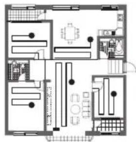 Floor plan diagram with labeled rooms and furniture layout.