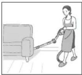 Illustration of a woman using a hair roller to clean or wash a sofa (no text or symbols visible)