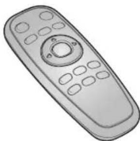 Illustration of a remote control with buttons and a central knob (no text or symbols)