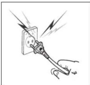 Illustration of a hand using a power plug to test electrical shock (no text or symbols)