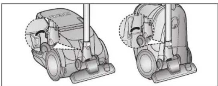 Technical illustration of two views of a vacuum cleaner device, showing internal components and mounting brackets (no text or symbols).