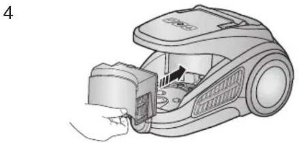 Illustration of a hand inserting a component into a vacuum cleaner's air gap (no text or symbols visible).