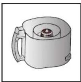 Illustration of a cylindrical device with a handle and central knob.