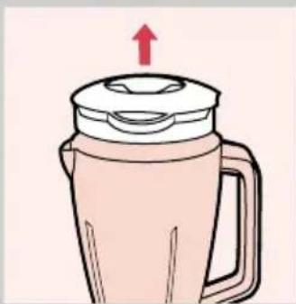 Illustration of a blender with a red upward arrow indicating speed (no text or symbols)