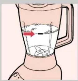 Illustration of a blender with liquid being poured into it, showing a red arrow indicating flow direction (no text or symbols)