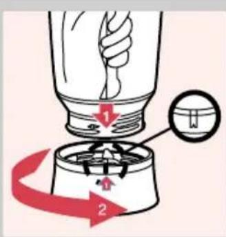 Diagram illustrating a mechanical process with labeled steps 1 and 2, showing fluid flow and component positioning.