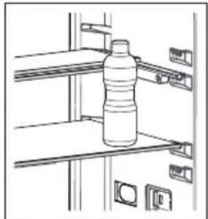 Line drawing of a bottled water bottle mounted on a shelf with metal racks (no text or symbols)