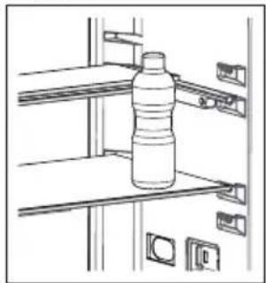 Line drawing of a bottled water bottle mounted on a shelf with metal racks (no text or symbols)