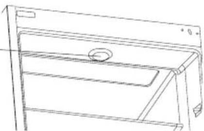 Line drawing of a three-tiered shelf or rack unit with a circular inset showing a small object (no text or symbols).