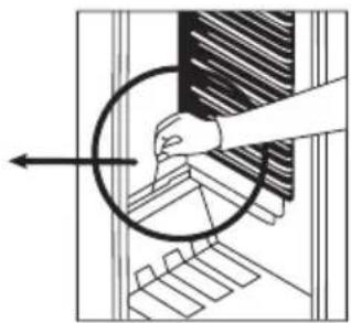 Diagram showing a hand pressing down on a mechanical component with a circular arrow indicating direction (no text or symbols present)