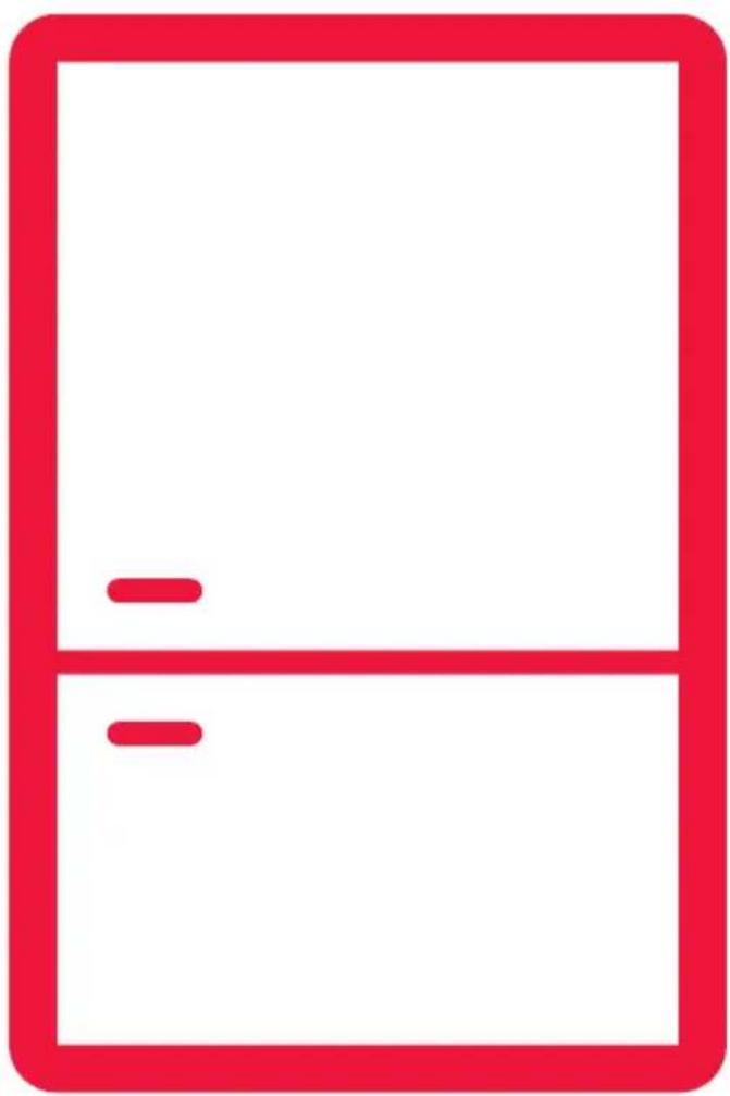 Simple red icon of a refrigerator with no text or symbols