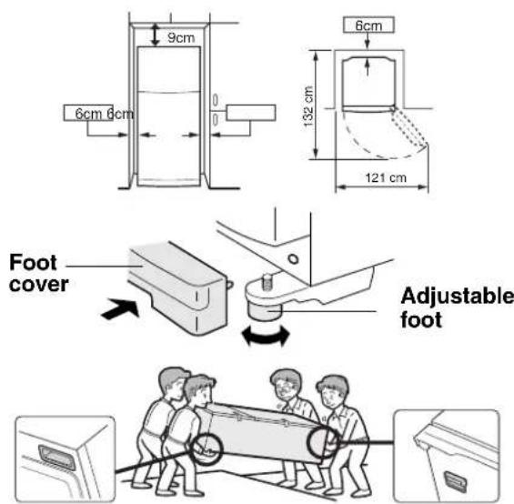 9cm 6cm 6cm 0 0 132 cm 121 cm Foot cover Adjustable foot