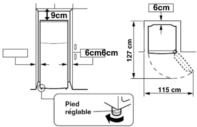 9 cm 6 cm 6 cm 6 cm 127 cm 115 cm Pied réglable