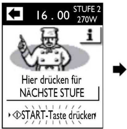 16.00 STUFE 2 270W Hier drücken für NÄCHSTE STUFE START-Taste drücken