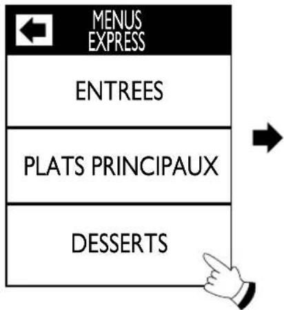 graph TD A["MENUS EXPRESS"] --> B["ENTREES"] B --> C["PLATS PRINCIPAUX"] C --> D["DESSERTS"]