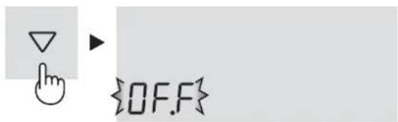 User interface control panel showing a hand cursor icon pointing to a text input field labeled {OF.F}