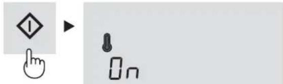 Diagram showing a hand cursor clicking a diamond icon next to a dropdown arrow and a small lock icon, with an empty button labeled 'On'.
