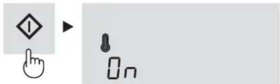 User interface icons including a hand cursor, a warning symbol, and a battery with 'On' button