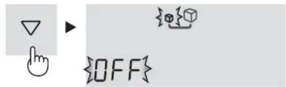 Diagram showing a hand cursor pointing to a symbol labeled 'OFF' with a 3D cube icon above it.