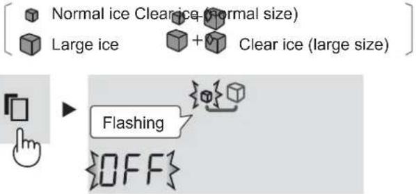 Normal ice Clear ice (normal size) Large ice + Clear ice (large size) Flashing OFF