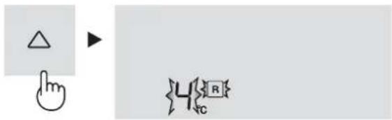 Diagram showing a hand pointing at a triangle and a symbol with 'R' inside, alongside an arrow and bracket.