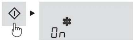 Diagram showing a hand cursor clicking a warning symbol next to a pixelated star icon and the text 'On' below it.