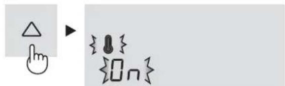 Diagram showing a hand cursor pointing at a triangle symbol and a sequence of symbols including a lightning bolt, square, and '0n' with tick marks.