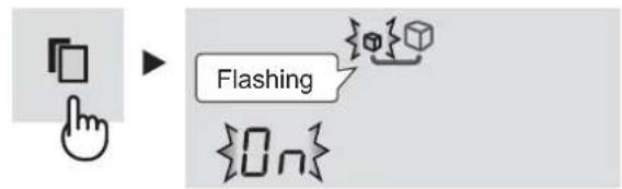 graph TD A["Hand cursor pointing at square"] --> B["Flashing Button"] B --> C["3D cube with internal components"] C --> D["On Symbol"]