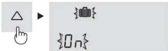 Diagram showing a hand cursor pointing to a triangle symbol and a lock icon, next to a bracket labeled 'On'