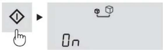 Diagram showing a hand cursor clicking a diamond symbol next to a 3D cube and an open square, likely illustrating a UI or control interface.