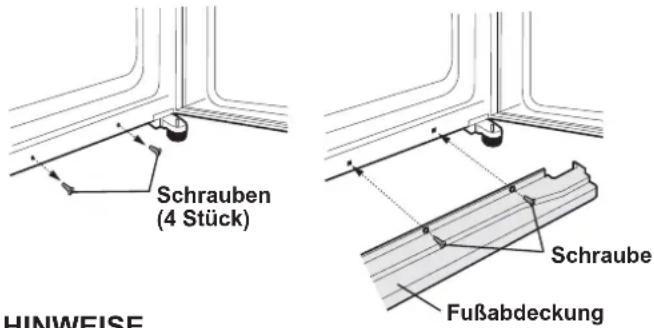 Schrauben (4 Stück) HINWEISE Schraube Fußabdeckung