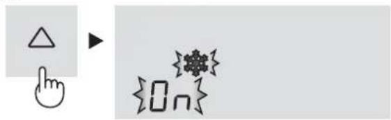 Diagram showing a hand cursor pointing at a triangle icon next to a pixelated symbol with 'On' and a starburst-like pattern.